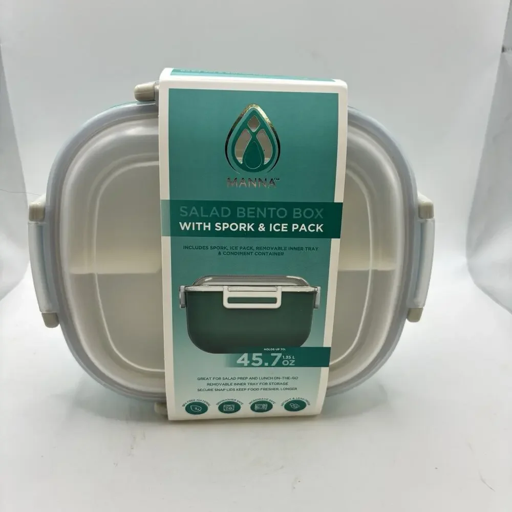 All-in-One Salad Lunch Container, Bento Lunch Box 47.5-oz SPORK & ICEPACK- Green
